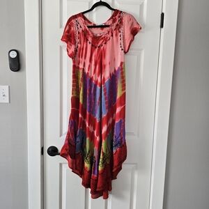Women’s Asymmetrical Vibrant Tie-dye Umbrella Dress. Plus One-size